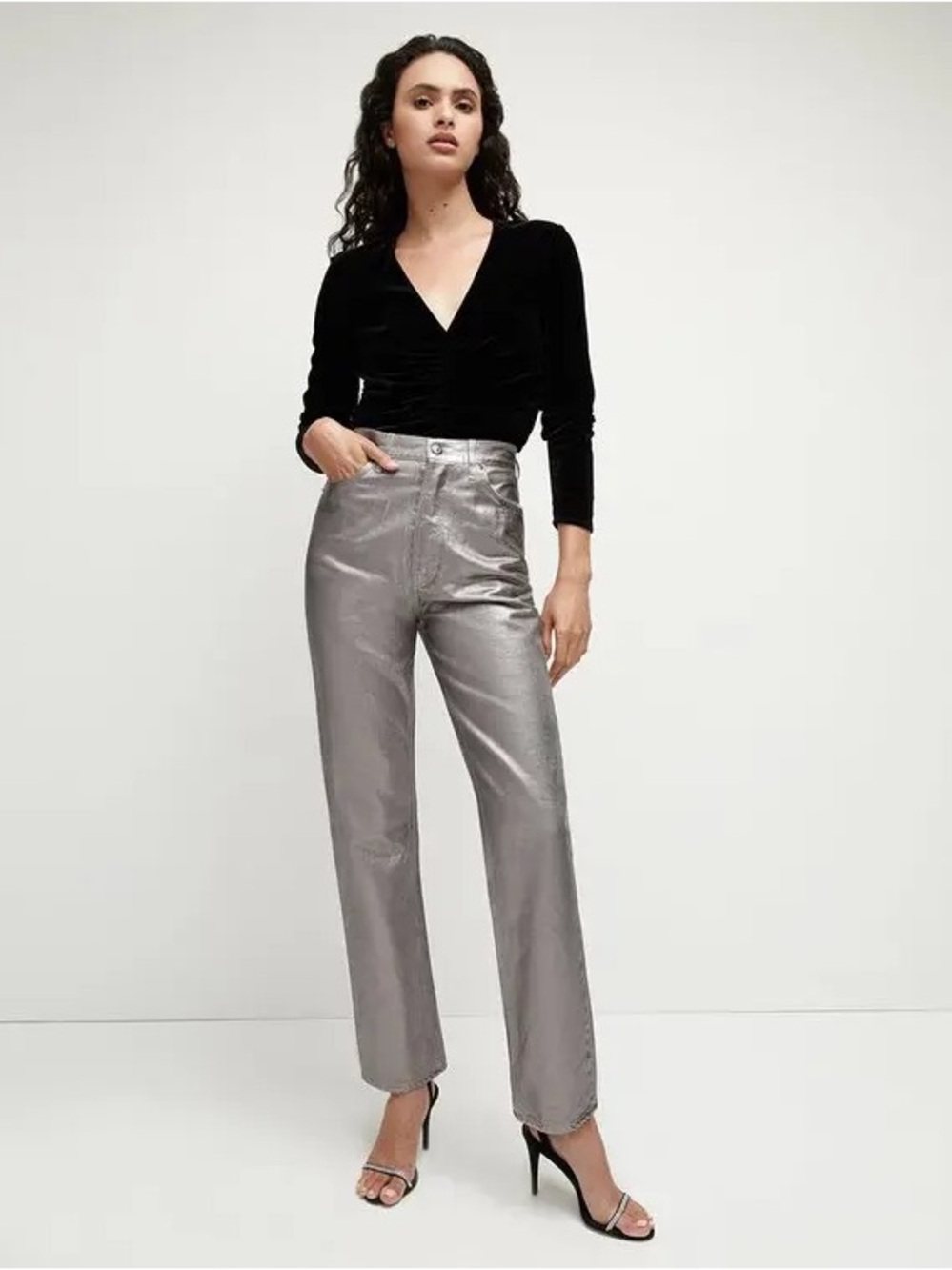 Veronica Beard Jeans Daniela high rise straight leg silver metallic size 26